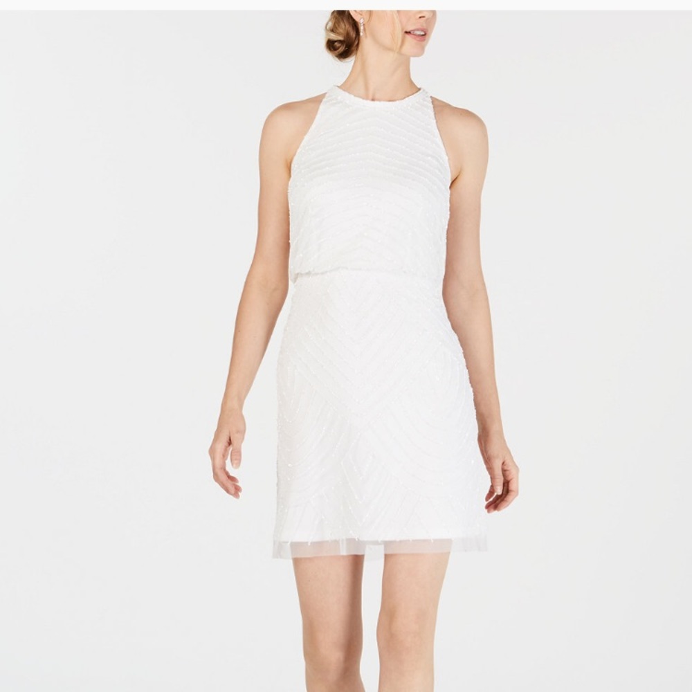 Adrianna Papell White beaded cocktail dress